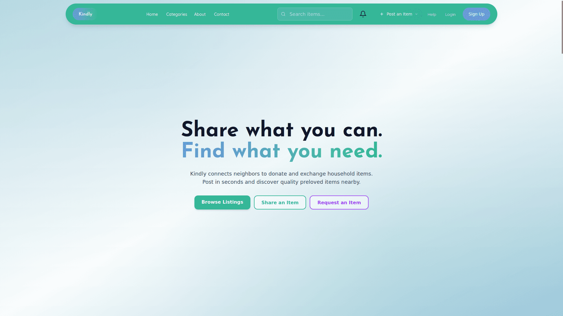 Kindly - Neighbor Sharing Platform