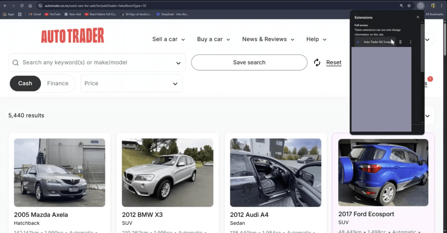 AutoTrader NZ Car Scraper Extension